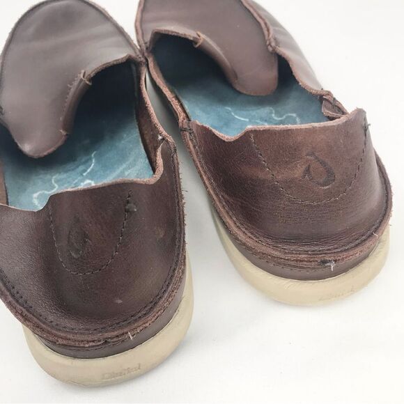 OluKai NALUKAI Brown Leather Slip On Casual Loafers - Picture 6 of 12